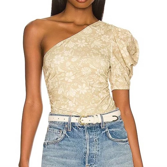 Free People Somethin Bout You Puff Sleeve Bodysuit One Shoulder Green NWT XL - Picture 1 of 11